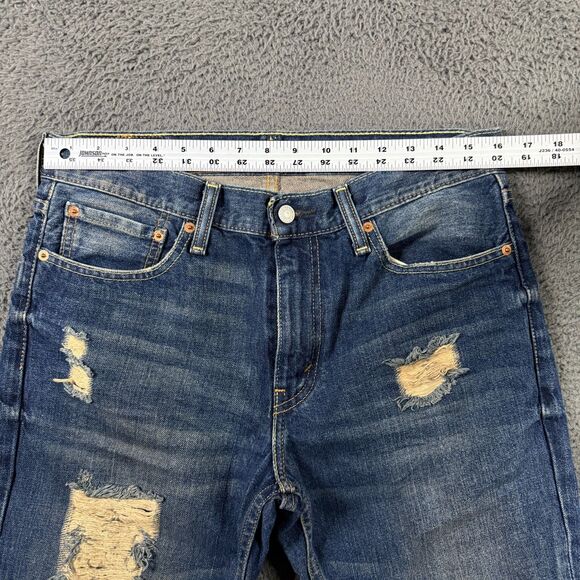 Levis 511 Jeans Mens 33x32 Blue Slim Fit Distressed Dark Wash Denim Pants - Picture 11 of 16